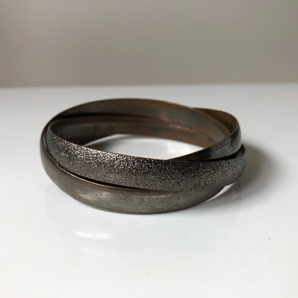 Triple brown grey rustic metal bangle bracelet